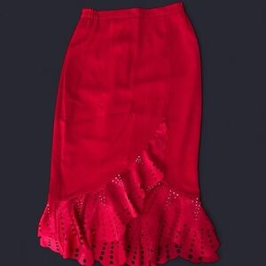 Vintage Nina Massini Red Laser Cut Ruffle Skirt – Size 10 – Fiesta Vibes!